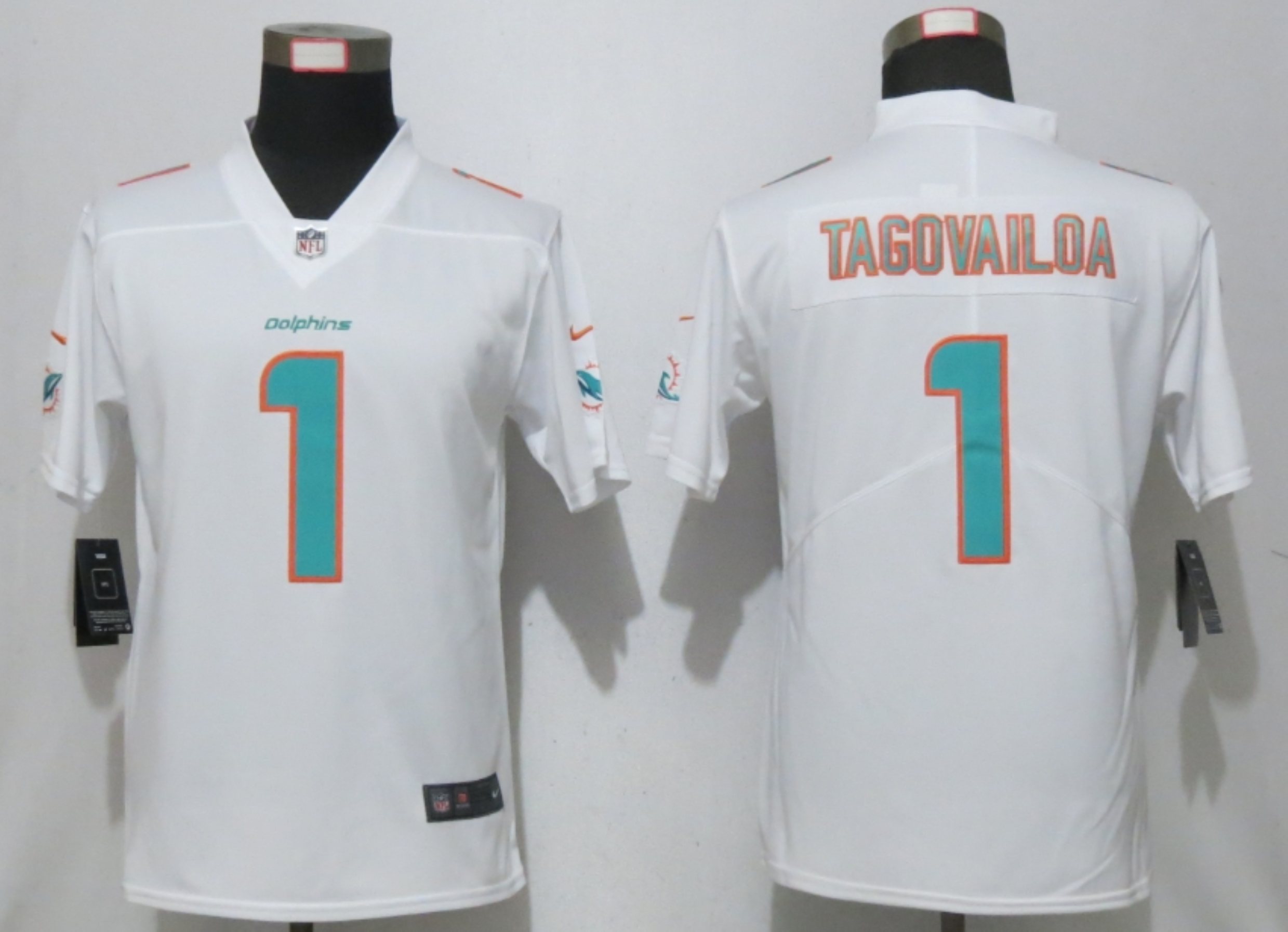 Women New Nike Miami Dolphins #1 Tagovailoa White 2020 Alternate Vapor Elite Playe